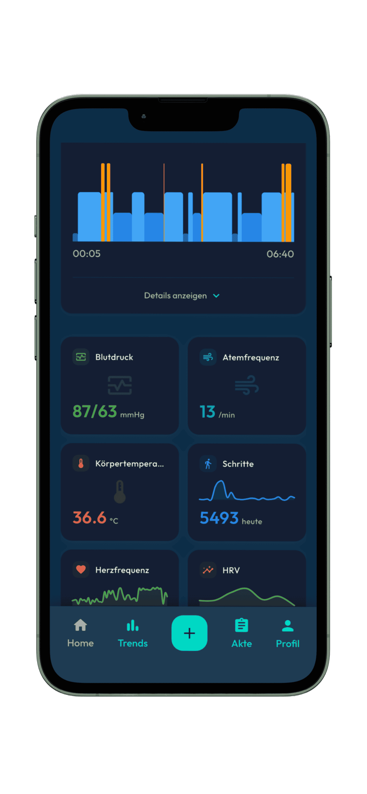 Elara vitals screen showing connected health measurements